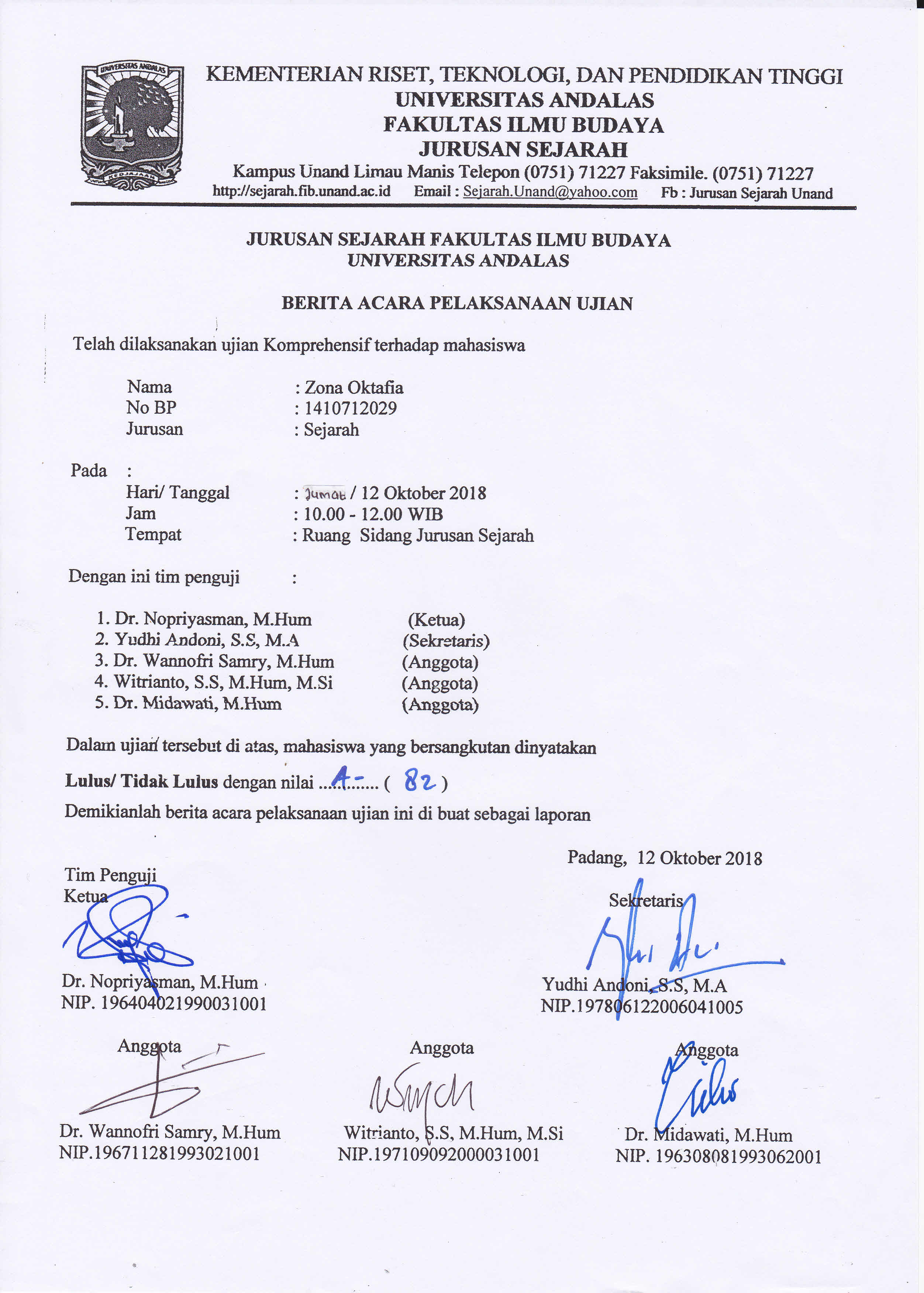 Berita Acara Ujian Skripsi Zona Oktavia Document Repository Universitas Andalas 3407